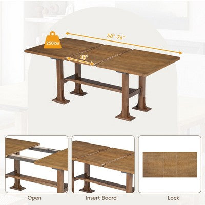 6 Pieces Dining Table Set with Bench for 6, Kitchen Table Set with Storage Drawer and 4 Upholstered Dining Chairs
