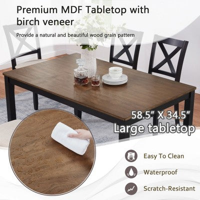 GDFStudio Callan Farmhouse Wood Upholstered 6 Piece Dining Set with Bench