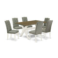 7-Piece Natural Oak Finish Solid Wood Top Dining Table with 6-Chairs with