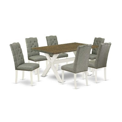 7-Piece Natural Oak Finish Solid Wood Top Dining Table with 6-Chairs with