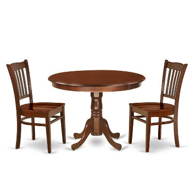 Gothic Kitchen Table Set - 3 Piece Glamour Dining Set with Chairs - 42 Round Table - Elegant Wood Design
