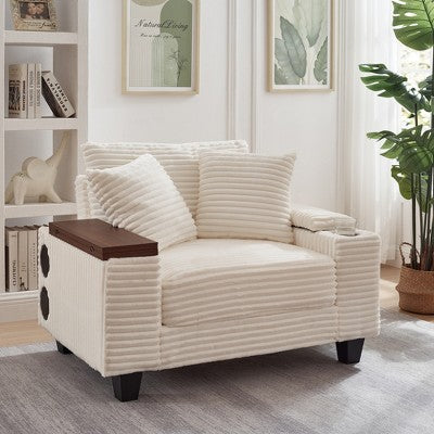 GDFStudio Siesta 42 Modern Corduroy Chair with Ottoman and Hidden Swivel Table