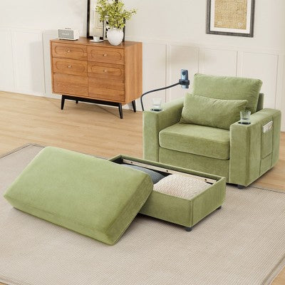 GDFStudio Roy Modern 42.5 Armchair Chaise Lounge Sofa with Movable Storage Ottoman and USB Ports