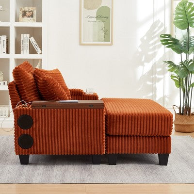 GDFStudio Siesta 42 Modern Corduroy Chair with Ottoman and Hidden Swivel Table