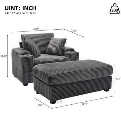 GDFStudio Ulen Modern Corduroy Upholstered Storage Chair with Ottoman and Detachable Cushions