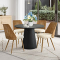 5-Piece Round Dining Set, 35 Pedestal Table and Upholstered Dining Chairs with Rattan Backs, Ideal for Dining Room-Panipeachy