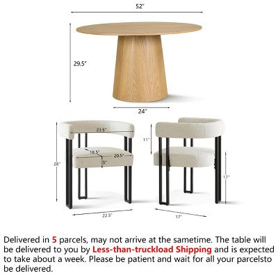 7-Piece Round Dining Table Set with 6 Upholstered Chenille Chairs, 52 Modern Pedestal Table with Metal Leg Dining Chairs for Kitchen-Panipeachy