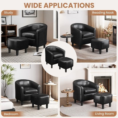 Yaheetech Faux Leather Accent Arm Chair Barrel Chair with Ottoman for Living Room