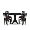 HomeStock 5-Piece Round Black Finish Solid Wood Top Dining table with 4 Chairs