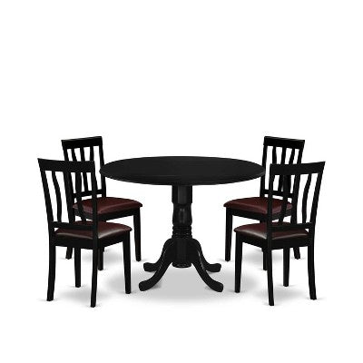 HomeStock 5-Piece Round Black Finish Solid Wood Top Dining table with 4 Chairs