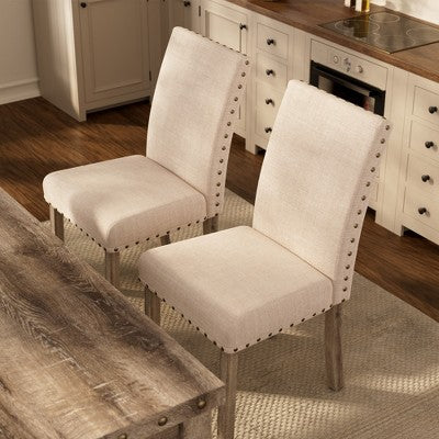 Wooden Dining Set - Modern Farmhouse Style Rectangular Table & Upholstered Chairs for Kitchen & Dining Room (Beige)-Morden Fort