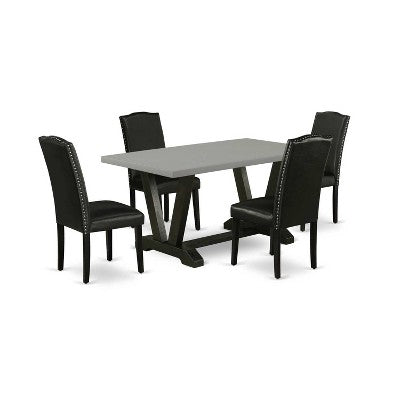 5-Piece Rectangle Natural Oak Finish Solid Wood Top Dining Table with 4 Parson Chair with