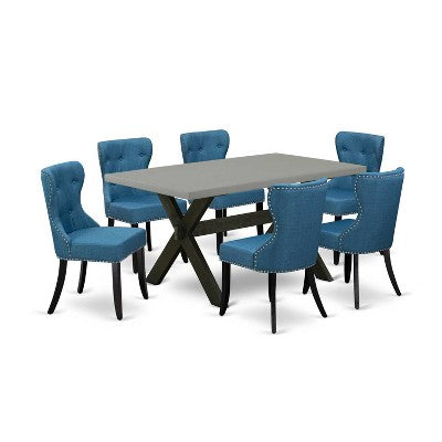 HomeStock 7-Piece Rectangle Natural Oak Finish Solid Wood Top Dining Table with 6-Parson Chairs