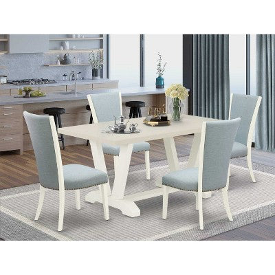 HomeStock 5-Piece Natural Oak Finish Solid Wood Top Dining Table with 4 Parson Chair