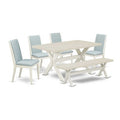 HomeStock 6-Piece Rectangle Natural Oak Finish Solid Wood Top Dining Table with 1-Bench, 4-Chairs