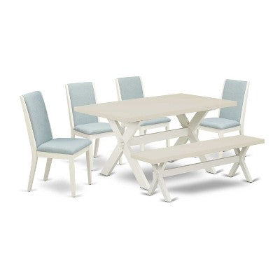 HomeStock 6-Piece Rectangle Natural Oak Finish Solid Wood Top Dining Table with 1-Bench, 4-Chairs