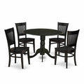 HomeStock 5-Piece Black Finish Solid Wood Top Dining table with 4 Chairs with Drop Leaf Slat Back