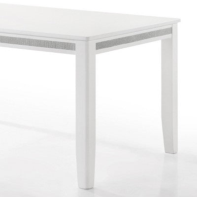ChaletPosh 7 Pieces Dining Set in White with Light Blue Velvet Cover Dining Chair
