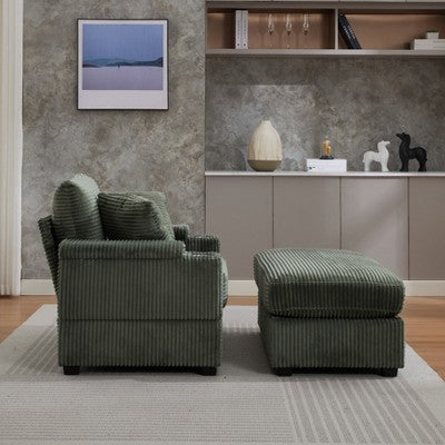 GDFStudio Ulen Modern Corduroy Upholstered Storage Chair with Ottoman and Detachable Cushions