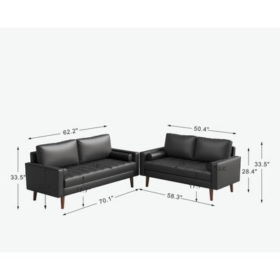 Luige 2 Piece Mid-Century Modern Square Arm Faux Leather Sofa and Loveseat Set - Tree City