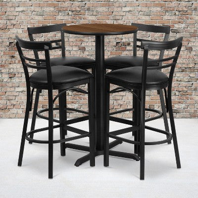 Flash Furniture 24 Round Laminate Table Set with X-Base and 4 Two-Slat Ladder Back Metal Barstools