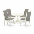 HomeStock 5-Piece Linen White Finish Solid Wood Top Dining table with 4 Chairs