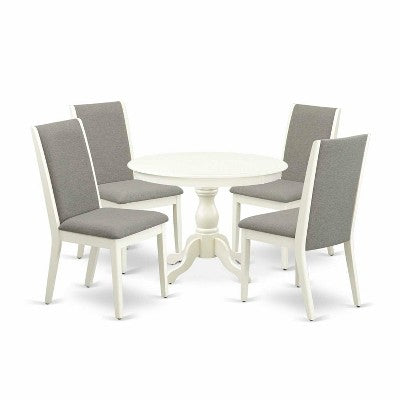 HomeStock 5-Piece Linen White Finish Solid Wood Top Dining table with 4 Chairs