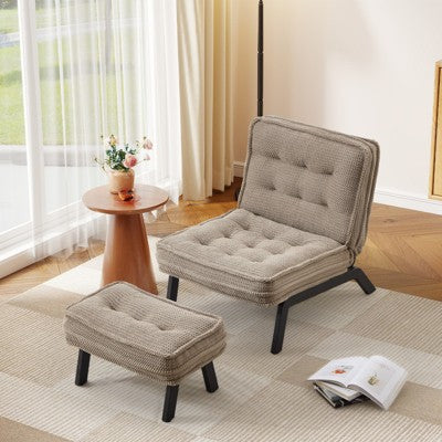Bestier Accent Chair with Adjustable Backrest, Tufted Lounge Chair with Ottoman Set, Upholstered Reclining Chair for Reading Room