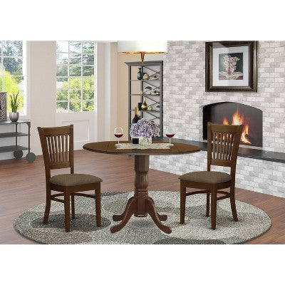 HomeStock Dropleaf Round Dining Table Set With 2 Chairs Oak Finish