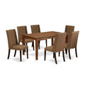 HomeStock 7-Piece Mahogany Finish Solid Wood Top Dining Table with 6-Parson Chairs