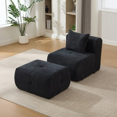 GDFStudio Solen Modern 31 Boneless Upholstered Tufted Accent Chair with Ottoman and Pillow