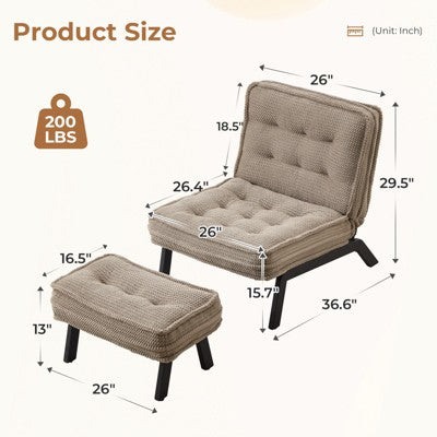 Bestier Accent Chair with Adjustable Backrest, Tufted Lounge Chair with Ottoman Set, Upholstered Reclining Chair for Reading Room
