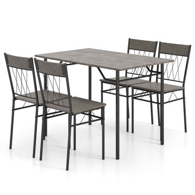 Costway 5PCS Dining Table Set for 4 Rectangular Kitchen Table & 4 Chairs with Metal Frame Cement Gray/Black