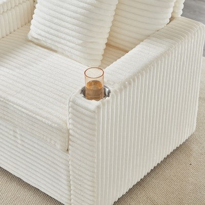 GDFStudio Tenley Modern Chenille Accent Chair with Storage Ottoman, Cup Holder and Convertible Armrest Table