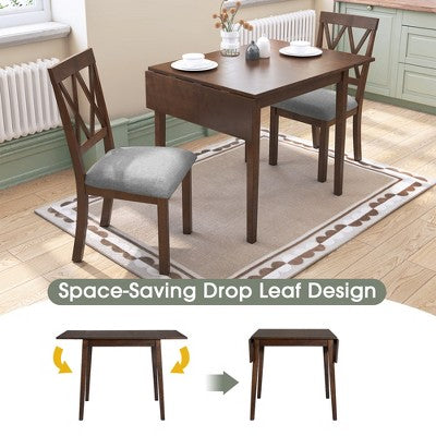 Merax 3-Piece Extendable Drop Leaf Dining Set with Upholstered Chairs