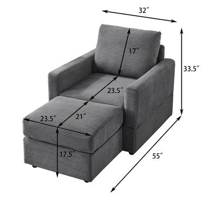 GDFStudio Warner Corduroy 32W Upholstered Accent Chair with Ottoman
