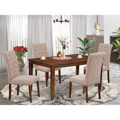 HomeStock 5-Pc Mahogany Finish Solid Wood Top - Rectangular Dining Room Set - Seats 4