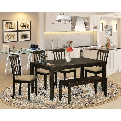 Dining Room Set 6 Piece Table with Chairs & Bench - Cappuccino Finish, 36x66 Inch