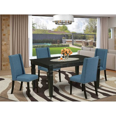 HomeStock 5-Piece Black Finish Solid Wood Top Dining table with 4-Chairs with Butterfly Leaf