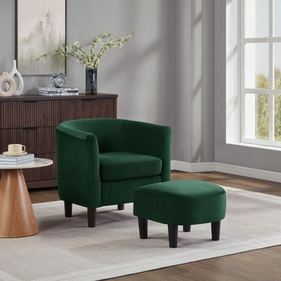 Velvet Accent Chair with Ottoman, Modern Barrel Chair Armchair for Living Room, Bedroom