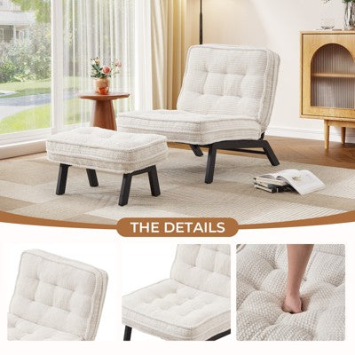 Bestier Accent Chair with Adjustable Backrest, Tufted Lounge Chair with Ottoman Set, Upholstered Reclining Chair for Reading Room