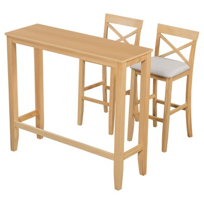 GDFStudio Varo Farmhouse Rectangular Acacia Wood Bar Height Dining Set with Upholstered Chairs