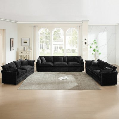 GDFStudio Kelsen Mid-century Modern 3 Piece Chenille Upholstered Sofa Set with Pillows