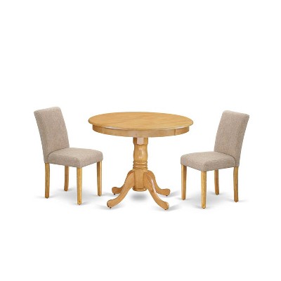 French Country Dinette Set - 3 Piece Table & Chair Set - Linen Fabric Dining Room Furniture
