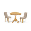 French Country Dinette Set - 3 Piece Table & Chair Set - Linen Fabric Dining Room Furniture