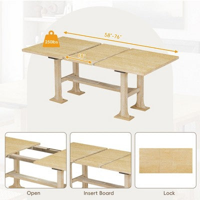 6 Pieces Dining Table Set with Bench for 6, Kitchen Table Set with Storage Drawer and 4 Upholstered Dining Chairs