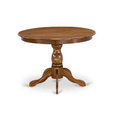 3-Piece Antique Walnut Finish Solid Wood Top-Round Upholstered Dining Room Set-Seats 4