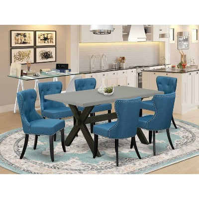 HomeStock 7-Piece Rectangle Natural Oak Finish Solid Wood Top Dining Table with 6-Parson Chairs