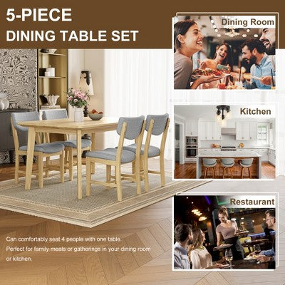 Rustic Wood Dining Table Set for 4, 5 Pieces Rectangular Table Set with Upholstered Chairs for Small Space Kitchen
