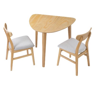 3-Piece Modern Dining Table Set, Triangular Side Table & 2 Curved Wood Chairs for Small Living Room Kitchen Studio - ModernLuxe